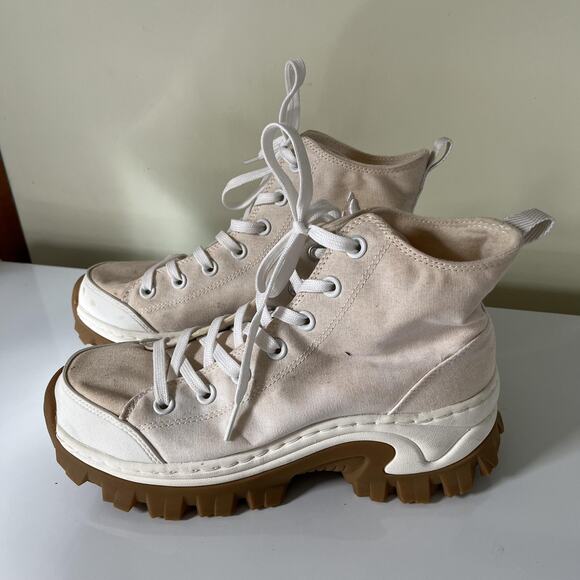 Skechers Shoes Womens Size 8.5 White Canvas High Top Lug Gum Sole Chunky 177243 - Picture 3 of 10